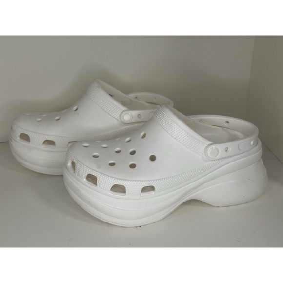 CROCS Shoes - Crocs, Classic Bae Clogs, White Platform Women's Shoes, Size 9